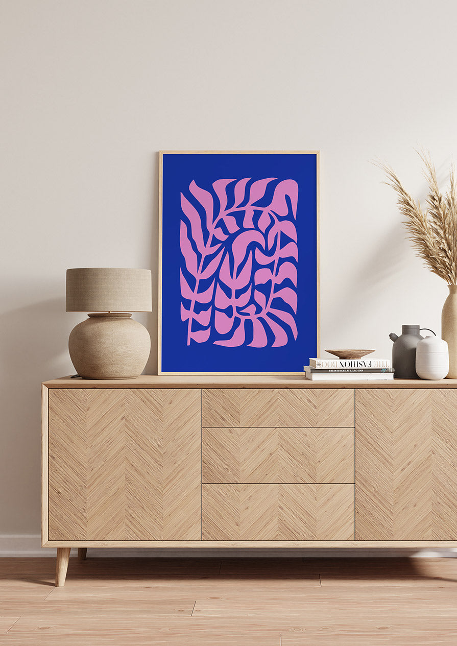 Branch Leaves Navy Pink Print