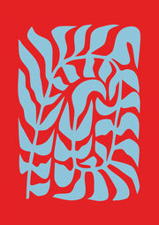 Branch Leaves Red Blue Print