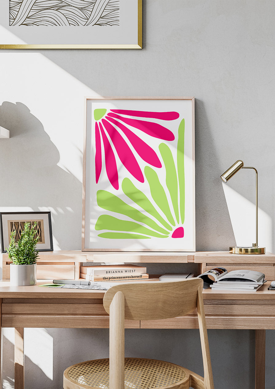 Floral Daisy Hot Pink Green Print
